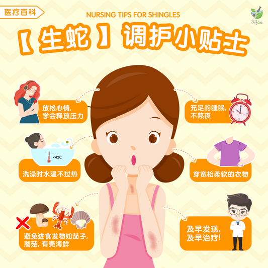 『生蛇 』 调护小贴士 • Nursing Tips For Shingles